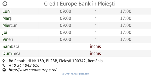 Programul De Lucru Credit Europe Bank PloieÈ™ti Tel 40 344 043 616