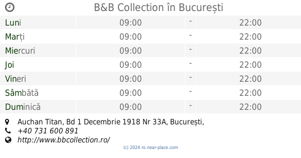 Programul de lucru Collection București, tel. +40 731