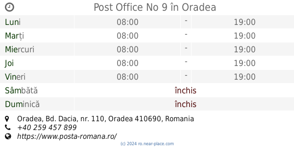 Programul De Lucru Oficiul Postal 2 PiaÈ›a BucureÈ™ti 3 Oradea Contacte